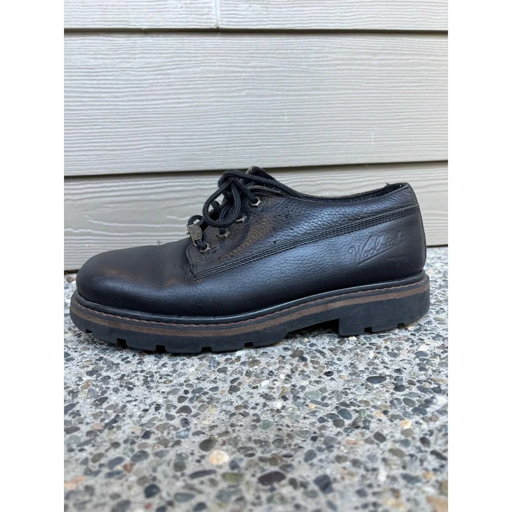 Woolrich Mens Black Pebbled Leather Lug Sole Oxford Shoes Size 9 Rugged Workwear